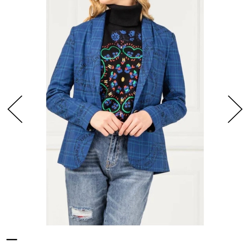 Desigual Women's Blazer Size 42(8) Blue Check One button Y2K Punk Art to Wear